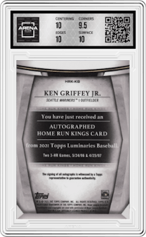 Ken Griffey Jr. from the 2021 Topps Luminaries set graded by Arena Club and given an overall grade of 10.