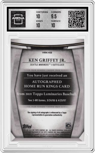 Ken Griffey Jr. from the 2021 Topps Luminaries set graded by Arena Club and given an overall grade of 10.