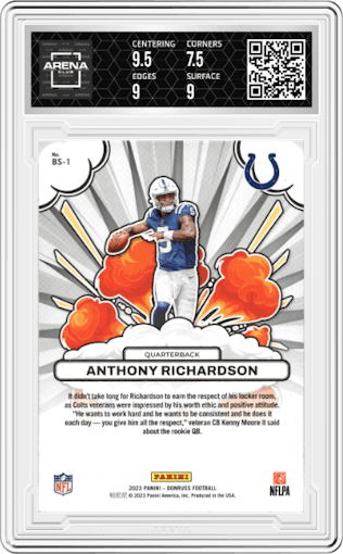 Anthony Richardson from the 2023 Panini Donruss set graded by Arena Club and given an overall grade of 8.