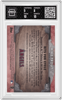 Mike Trout from the 2016 Topps Factory Set set graded by Arena Club and given an overall grade of 8.5.