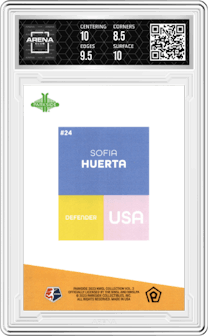 Sofia Huerta from the 2023 Parkside NWSL Vol. 2 set graded by Arena Club and given an overall grade of 9.