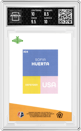 Sofia Huerta from the 2023 Parkside NWSL Vol. 2 set graded by Arena Club and given an overall grade of 9.