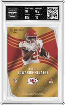 Clyde Edwards-Helaire from the 2020 Panini Rookies & Stars set graded by Arena Club and given an overall grade of 9.