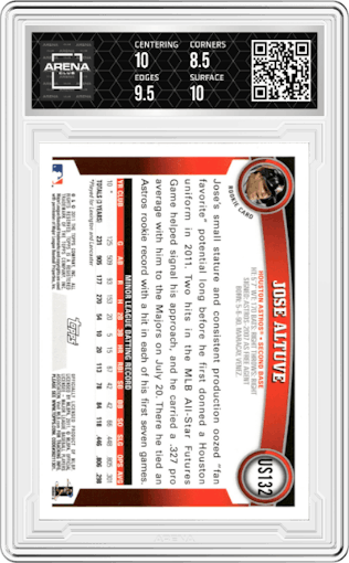 Jose Altuve from the 2011 Topps Update set graded by Arena Club and given an overall grade of 9.