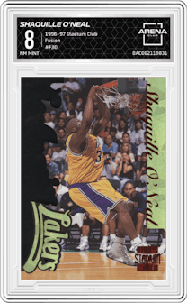 Shaquille O'Neal from the 1996-97 Topps Stadium Club set graded by Arena Club and given an overall grade of 8.