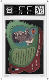 Patrick Ewing from the 1997-98 Skybox E-X 2001 set graded by Arena Club and given an overall grade of 6.5.