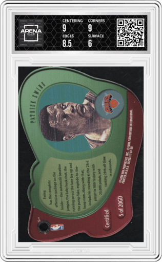 Patrick Ewing from the 1997-98 Skybox E-X 2001 set graded by Arena Club and given an overall grade of 6.5.