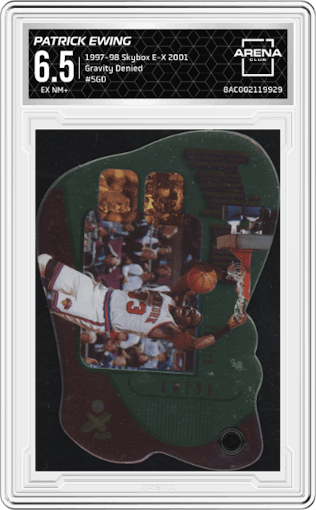 Patrick Ewing from the 1997-98 Skybox E-X 2001 set graded by Arena Club and given an overall grade of 6.5.