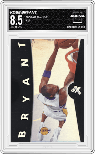 Kobe Bryant from the 2006-07 Fleer E-X set graded by Arena Club and given an overall grade of 8.5.