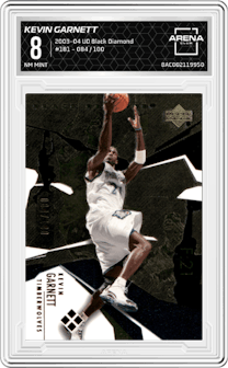 Kevin Garnett from the 2003-04 Upper Deck Black Diamond set graded by Arena Club and given an overall grade of 8.
