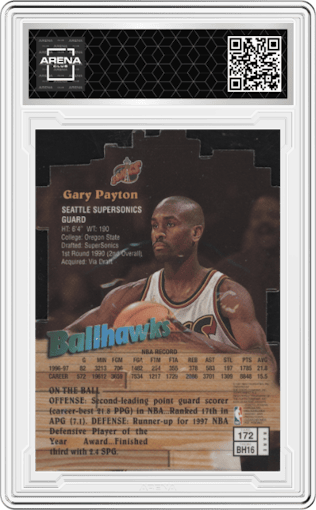 Gary Payton from the 1997-98 Topps Finest set featuring a Gold parallel graded by Arena Club.