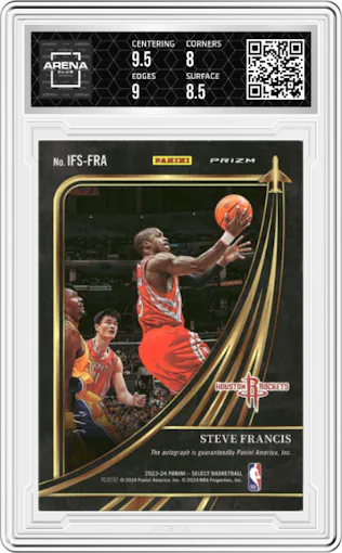 Steve Francis from the 2023-24 Panini Select  set featuring a Green Prizm parallel graded by Arena Club and given an overall grade of 8.5.