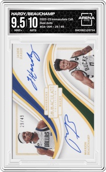Jaden Hardy/MarJon Beauchamp from the 2022-23 Panini Immaculate Collection set graded by Arena Club and given an overall grade of 9.5.