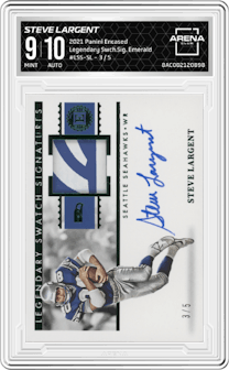Steve Largent from the 2021 Panini Encased set featuring a Emerald parallel graded by Arena Club and given an overall grade of 9.