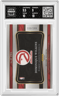 Dominique Wilkins from the 2021-22 Panini Select set graded by Arena Club and given an overall grade of 9.5.