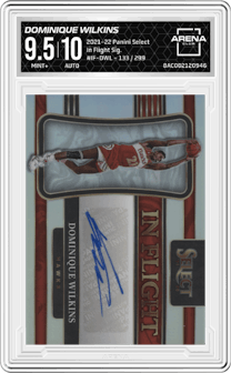 Dominique Wilkins from the 2021-22 Panini Select set graded by Arena Club and given an overall grade of 9.5.