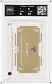 RJ Barrett  from the 2022-23 Panini Flawless set featuring a Gold parallel graded by Arena Club and given an overall grade of 9.5.