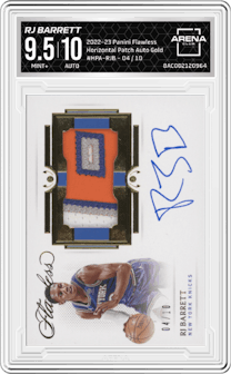 RJ Barrett  from the 2022-23 Panini Flawless set featuring a Gold parallel graded by Arena Club and given an overall grade of 9.5.