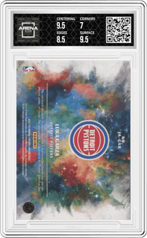 Luka Garza from the 2021-22 Panini Origins set featuring a Gold parallel graded by Arena Club and given an overall grade of 7.5.