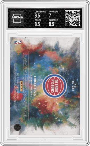 Luka Garza from the 2021-22 Panini Origins set featuring a Gold parallel graded by Arena Club and given an overall grade of 7.5.