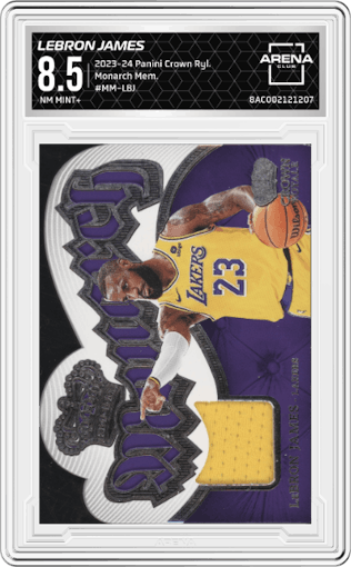 LeBron James from the 2023-24 Panini Crown Royale  set graded by Arena Club and given an overall grade of 8.5.