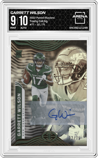 Garrett Wilson from the 2022 Panini Illusions set graded by Arena Club and given an overall grade of 9.