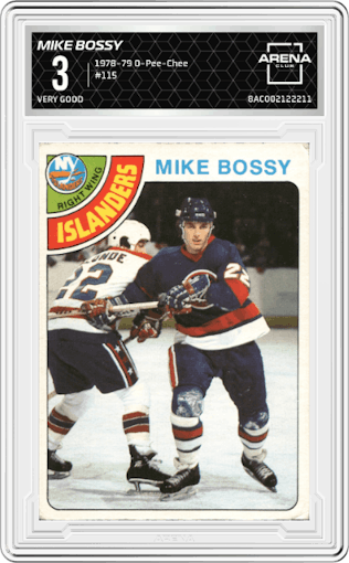 Mike Bossy from the 1978-79 O-Pee-Chee set graded by Arena Club and given an overall grade of 3.