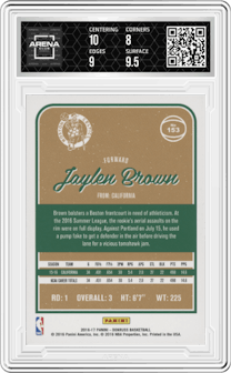 Jaylen Brown from the 2016-17 Panini Donruss  set graded by Arena Club and given an overall grade of 8.5.