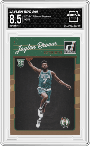 Jaylen Brown from the 2016-17 Panini Donruss  set graded by Arena Club and given an overall grade of 8.5.