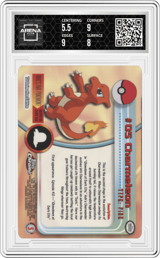 Charmeleon from the 2000 Pokemon set graded by Arena Club and given an overall grade of 6.