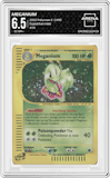 Meganium from the 2002 Pokemon E-CARD set graded by Arena Club and given an overall grade of 6.5.