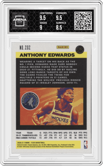 Anthony Edwards from the 2020-21 Panini Flux set graded by Arena Club and given an overall grade of 9.