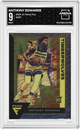 Anthony Edwards from the 2020-21 Panini Flux set graded by Arena Club and given an overall grade of 9.