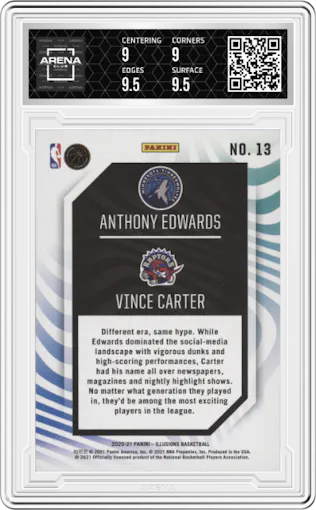 Anthony Edwards / Vince Carter from the 2020-21 Panini Illusions  set graded by Arena Club and given an overall grade of 9.5.