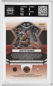 Scottie Barnes from the 2021-22 Panini Mosaic  set graded by Arena Club and given an overall grade of 9.5.