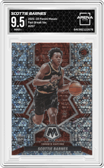 Scottie Barnes from the 2021-22 Panini Mosaic  set graded by Arena Club and given an overall grade of 9.5.