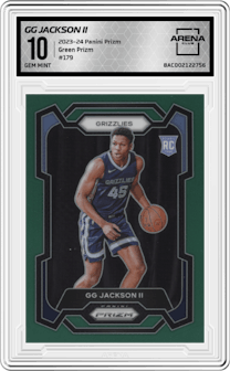 GG Jackson II from the 2023-24 Panini Prizm set featuring a Green Prizm parallel graded by Arena Club and given an overall grade of 10.