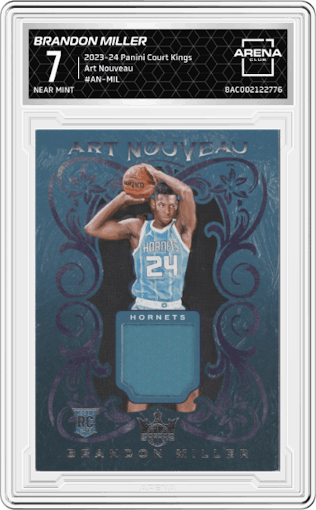Brandon Miller from the 2023-24 Panini Court Kings set graded by Arena Club and given an overall grade of 7.
