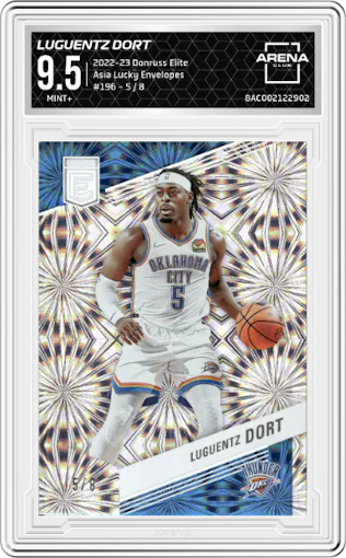 Luguentz Dort from the 2022-23 Donruss Elite set featuring a Asia Lucky Envelopes parallel graded by Arena Club and given an overall grade of 9.5.