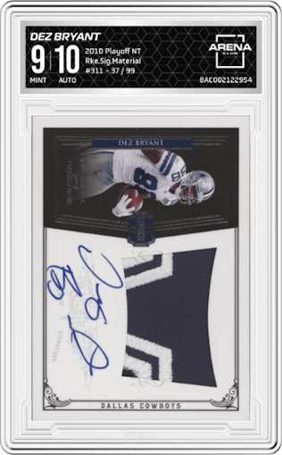 Dez Bryant  from the 2010 Playoff National Treasures set graded by Arena Club and given an overall grade of 9.