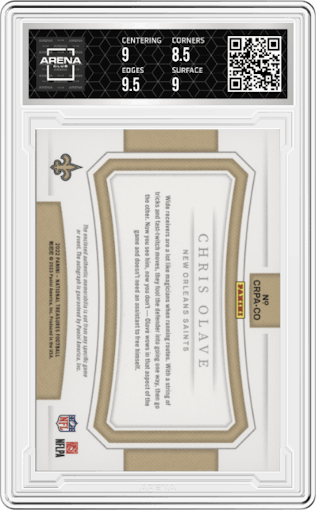 Chris Olave from the 2022 Panini National Treasures set graded by Arena Club and given an overall grade of 9.