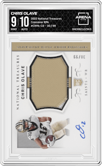 Chris Olave from the 2022 Panini National Treasures set graded by Arena Club and given an overall grade of 9.