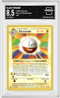 Electrode from the 1999 Pokemon set graded by Arena Club and given an overall grade of 8.5.