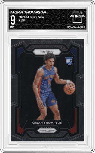 Ausar Thompson from the 2023-24 Panini Prizm set graded by Arena Club and given an overall grade of 9.