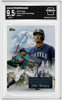 Julio Rodriguez from the 2024 Topps  set graded by Arena Club and given an overall grade of 9.5.