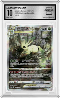 Leafeon VSTAR from the 2022 Pokemon SWSH JPN set graded by Arena Club and given an overall grade of 10.