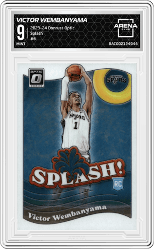 Victor Wembanyama from the 2023-24 Donruss Optic set graded by Arena Club and given an overall grade of 9.