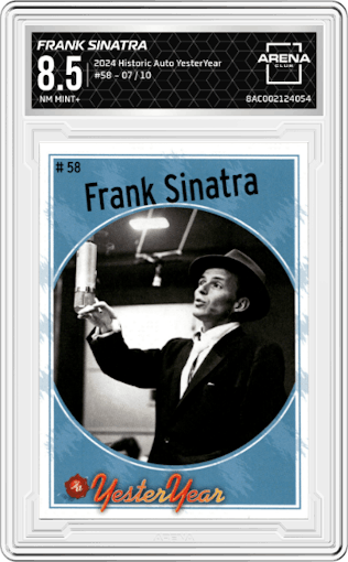 Frank Sinatra from the 2024 Historic Autograph YesterYear set graded by Arena Club and given an overall grade of 8.5.