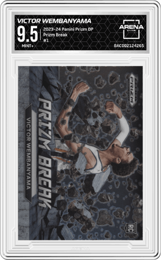 Victor Wembanyama from the 2023-24 Panini Prizm Draft Picks set graded by Arena Club and given an overall grade of 9.5.