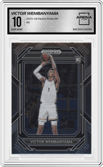 Victor Wembanyama from the 2023-24 Panini Prizm Draft Picks set graded by Arena Club and given an overall grade of 10.